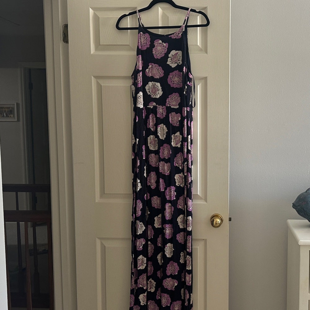 LOFT Black and Pink Floral Maxi Dress